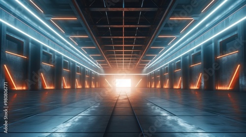 Neon Lights in a Futuristic Corridor