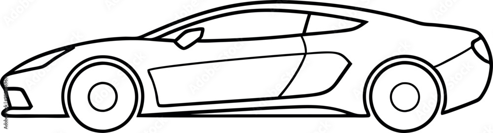 Side View Outline of a Sleek Sports Car in Monochrome for Design and Illustration Side View Outline of a Sleek Sports Car in Monochrome for Design and Illustration