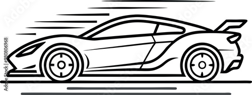 Sleek Sports Car Illustration Showcasing Speed and Performance in Minimalist Line Art Style