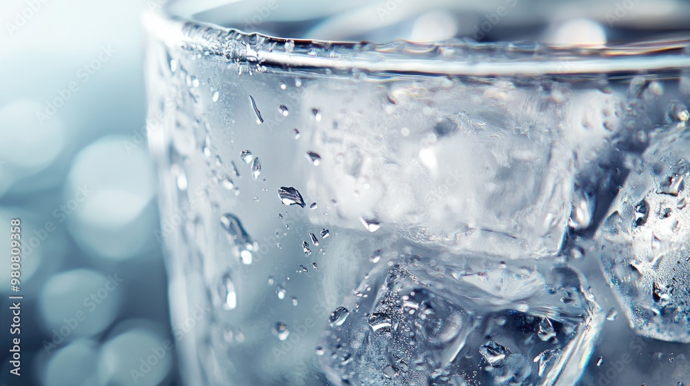 Close-up of Refreshing Ice Cubes in a Glass with Water Droplets on a Cool Blue Background Close-up of Refreshing Ice Cubes in a Glass with Water Droplets on a Cool Blue Background