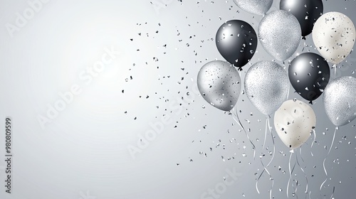 Black, silver and white balloons float. Perfect for celebrating a special occasion.