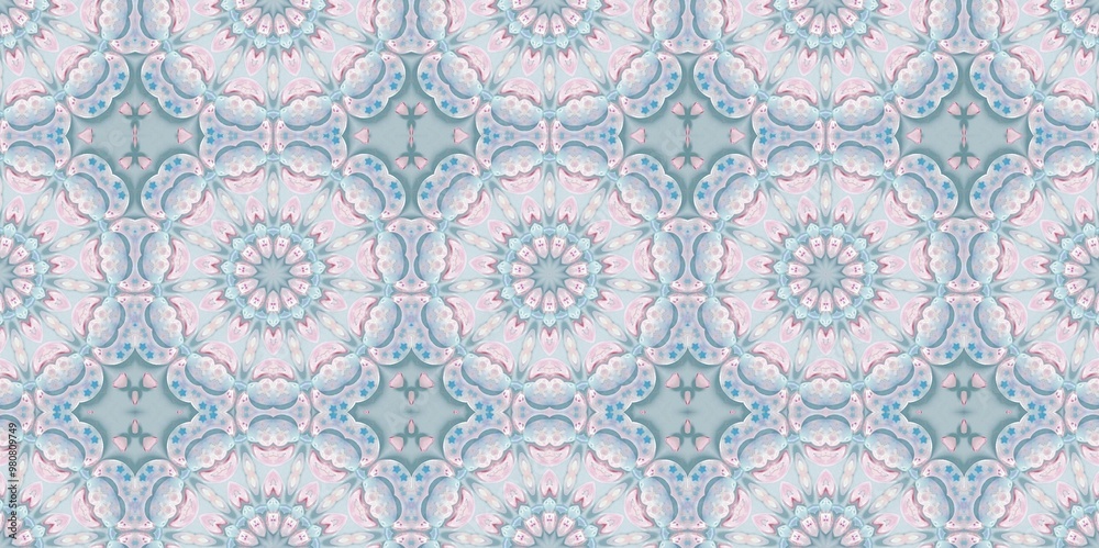 Abstract Kaleidoscope Geometry Psychedelic Art Pastel Pink Blue White Pattern Background Abstract Kaleidoscope Geometry Psychedelic Art Pastel Pink Blue White Pattern Background