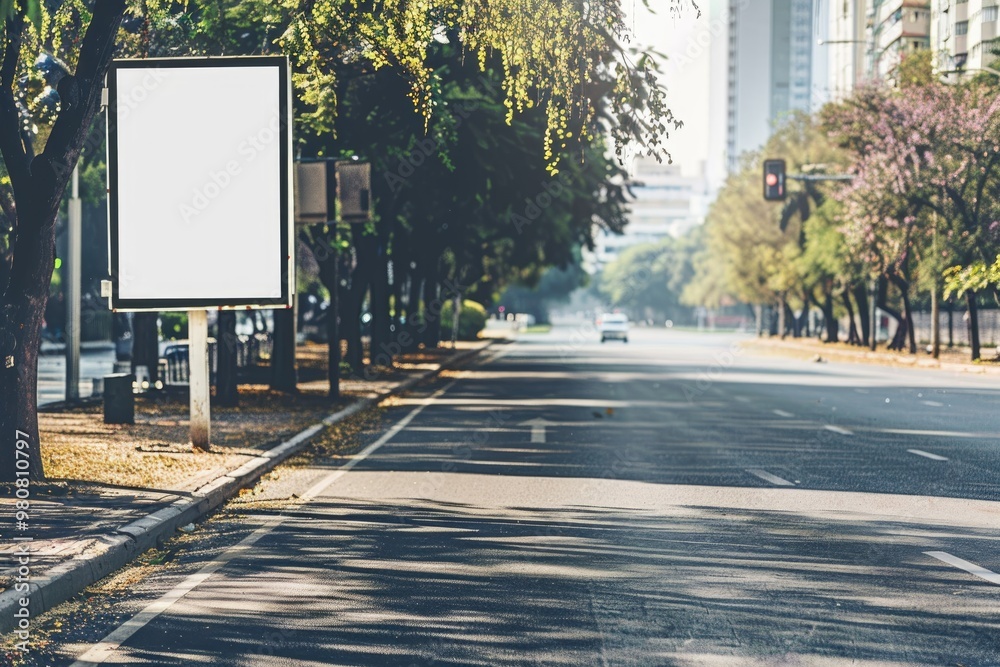 Blank Billboard by a Road Surrounded by Green Foliage Blank Billboard by a Road Surrounded by Green Foliage
