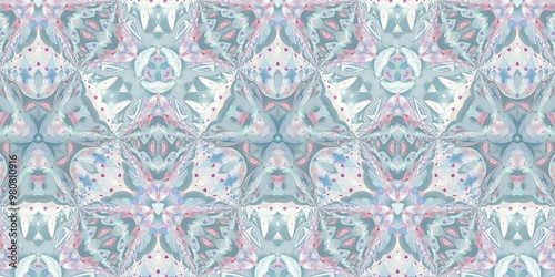 Abstract Kaleidoscope Geometry Psychedelic Art Pastel Pink Blue White Pattern Background