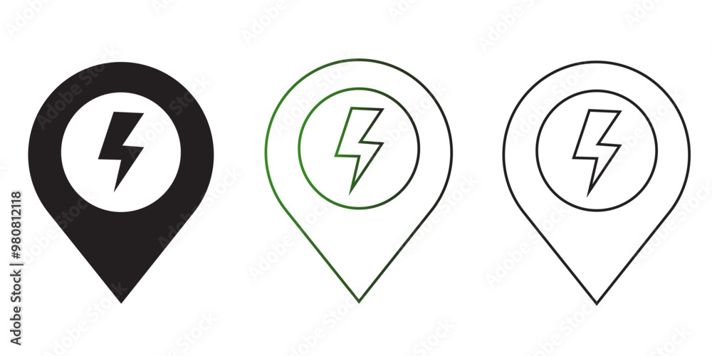 Charge station map pointer location isolated icon, electric vehicle charging station location vector icon with editable stroke Charge station map pointer location isolated icon, electric vehicle charging station location vector icon with editable stroke