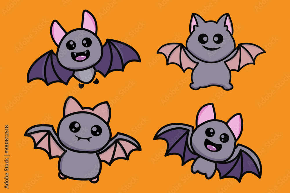 Set of Cute Bat Bundle Vector Illustration