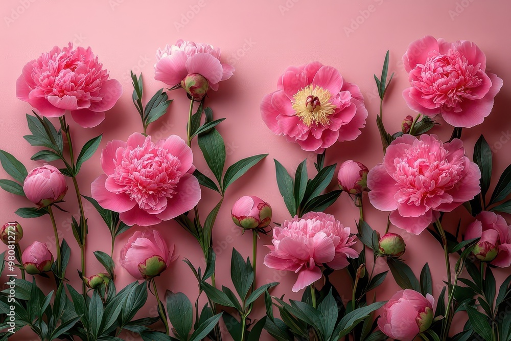 delicate wreath of pink peonies framing a blank square paper card arranged on a soft pink background creating a romantic and feminine composition perfect for valentines or mothers day delicate wreath of pink peonies framing a blank square paper card arranged on a soft pink background creating a romantic and feminine composition perfect for valentines or mothers day
