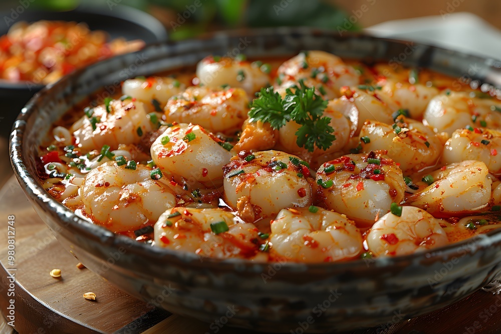 Spicy Scallop Stir-Fry with Red Chili and Fresh Herbs - Asian Cuisine, Gourmet Seafood Dish for Food Photography and Culinary Design Spicy Scallop Stir-Fry with Red Chili and Fresh Herbs - Asian Cuisine, Gourmet Seafood Dish for Food Photography and Culinary Design