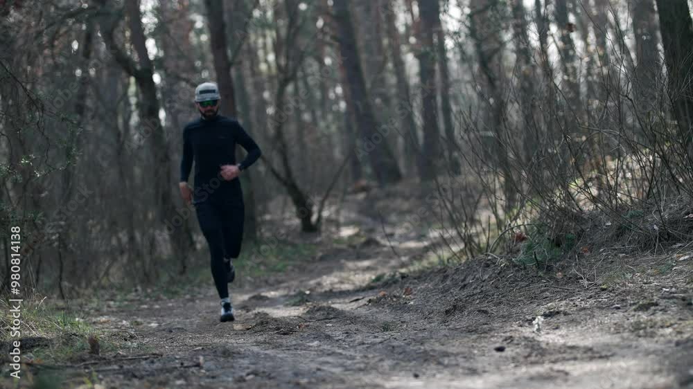Marathon runner doing cardio cross training by running on trail Marathon runner doing cardio cross training by running on trail