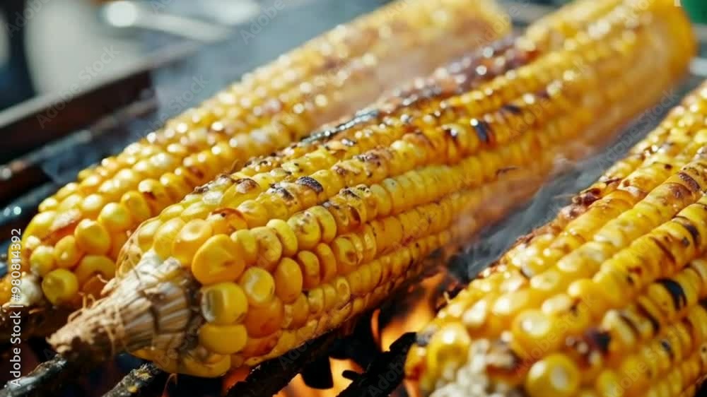 Corn is fried on a grill. Street food High quality HD 4K video clips corn, food, vegetable, cob, yellow, isolated, maize, Corn is fried on a grill. Street food High quality HD 4K video clips corn, food, vegetable, cob, yellow, isolated, maize,