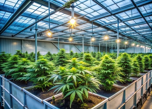 cannabis marijuana science lab farming for increse THC, CBD chemical on cannabis flower. Cannabis greenhouse control environment for medical industry. Medical Cannabis Concept with a copy space. photo