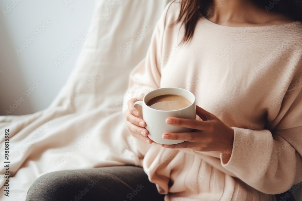 Woman holding a cup of tea sitting sweater coffee. Woman holding a cup of tea sitting sweater coffee.
