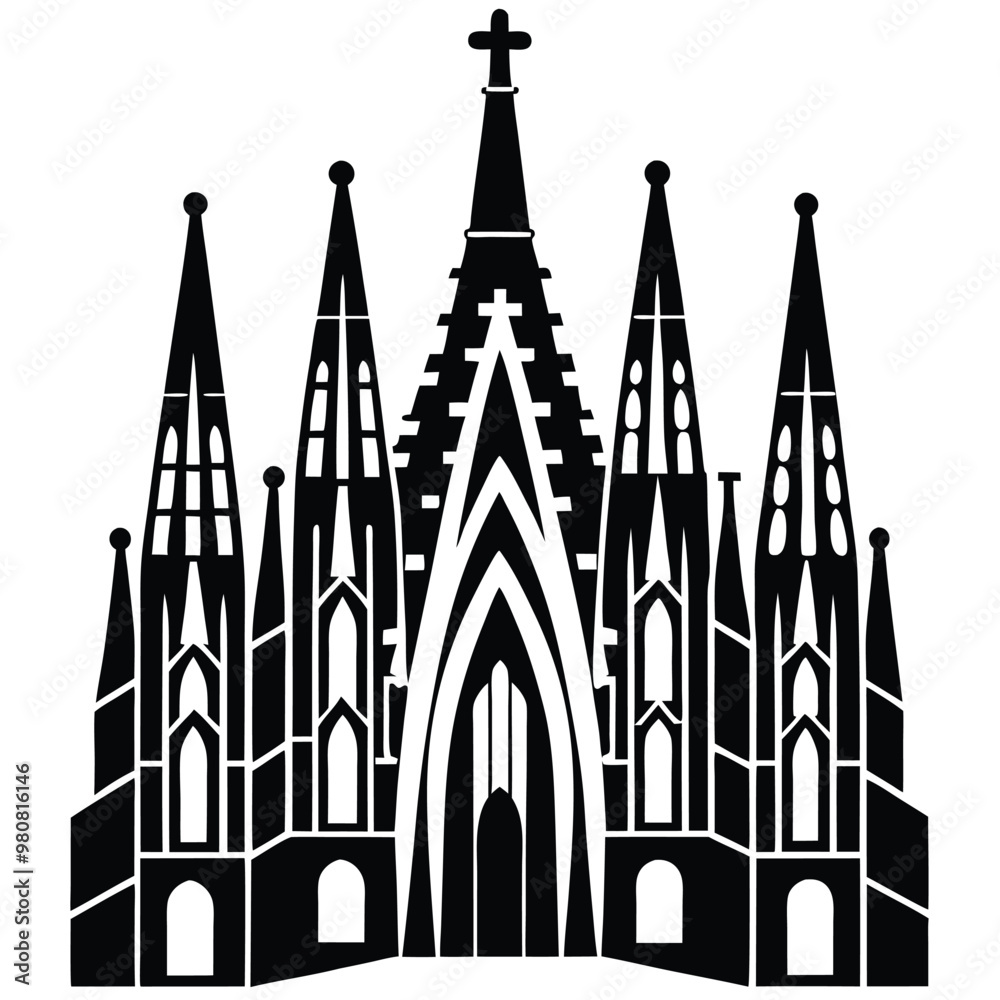 Aa black and white image of a church with a cross on the top. Aa black and white image of a church with a cross on the top.