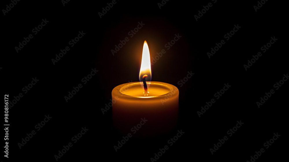 A single candle burning in the darkness symbolizes hope and tranquility, casting a warm glow in a serene environment A single candle burning in the darkness symbolizes hope and tranquility, casting a warm glow in a serene environment