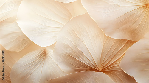 Nature abstract of flower petals, beige transparent leaves with natural texture as natural background or wallpaper. Macro texture, neutral color aesthetic photo with veins of leaf, botanical design.