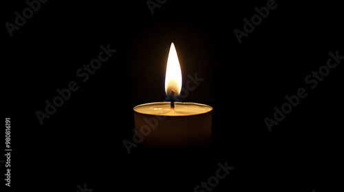 A single candle burns brightly in the darkness, symbolizing hope and tranquility amid shadows