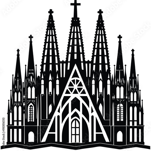 Aa black and white image of a church with a cross on the top.