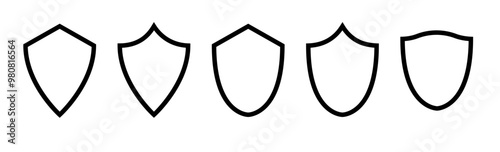 Shield frame set. Collection shield signs. Empty outline icons. Vector