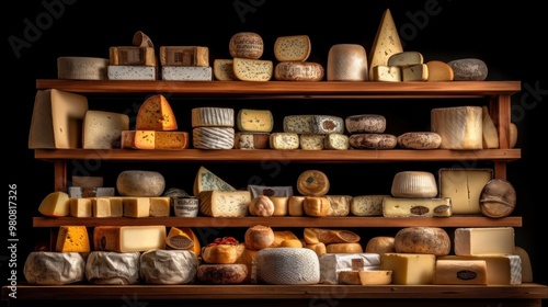 Wallpaper Mural Assortment of Cheeses on Wooden Shelves Torontodigital.ca