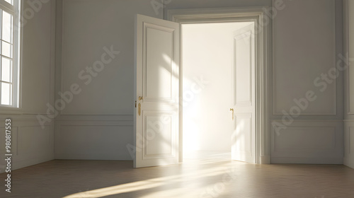 An open door leads to a bright room, symbolizing hope and new beginnings with light streaming in softly