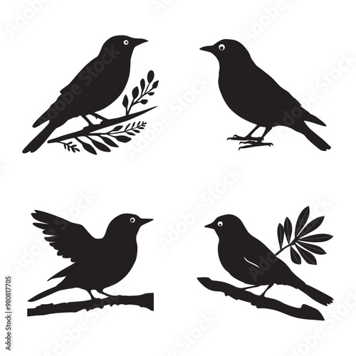 Wallpaper Mural Bird silhouette set black color vector illustration Torontodigital.ca