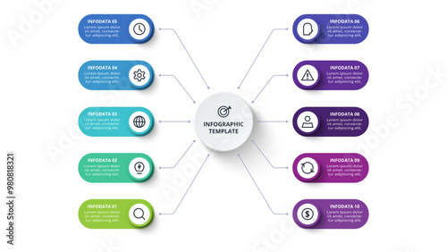 Creative concept for infographic with 10 steps, options, parts or processes. Business data visualization.