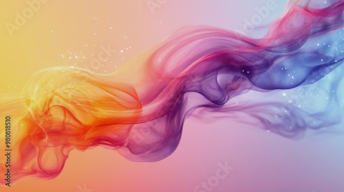 Colorful wisps of abstract smoke blend harmoniously in a gentle gradient during sunset hours