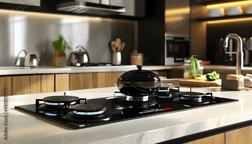 Sleek black electric stovetop enhancing contemporary kitchen design