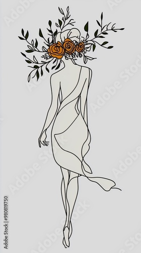 A minimalist line drawing of a woman with flowers in her hair smartphone wallpaper