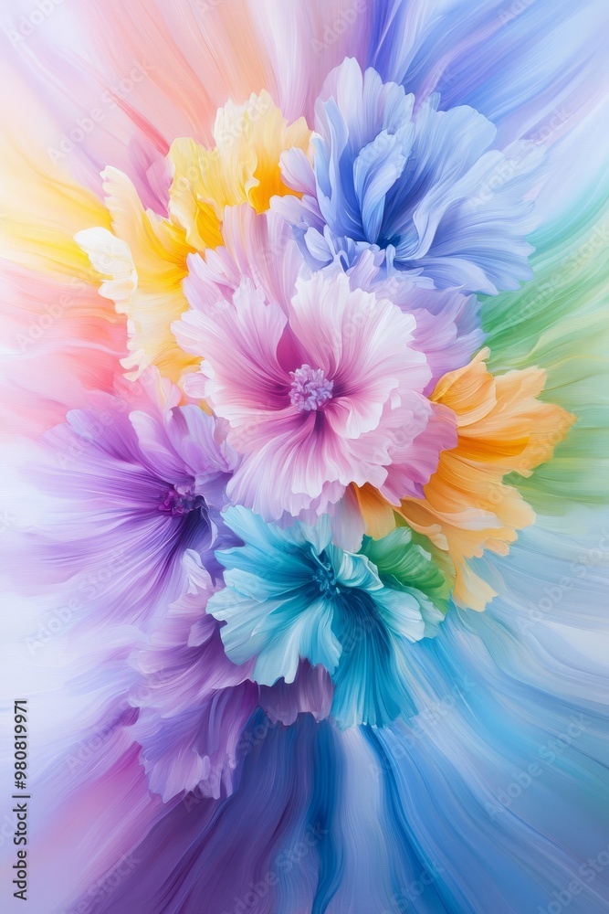 Obraz premium Abstract Floral Explosion, burst of abstract flowers with vibrant, overlapping colors