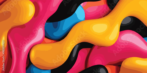 Stunning digital artwork features colorful composition of swirling shapes in vibrant hues, inviting viewers to explore fascinating interplay of color and form