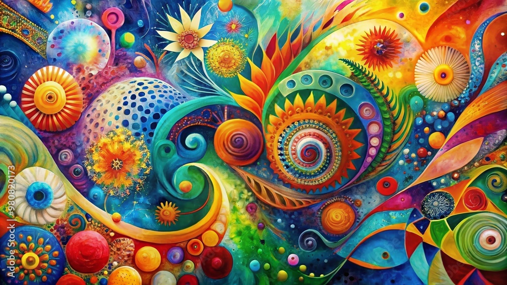 custom made wallpaper toronto digitalVibrant abstract mixed media collage featuring dynamic bright shapes, swirling patterns, and complementary colors, blending artfully to create a mesmerizing visual experience.