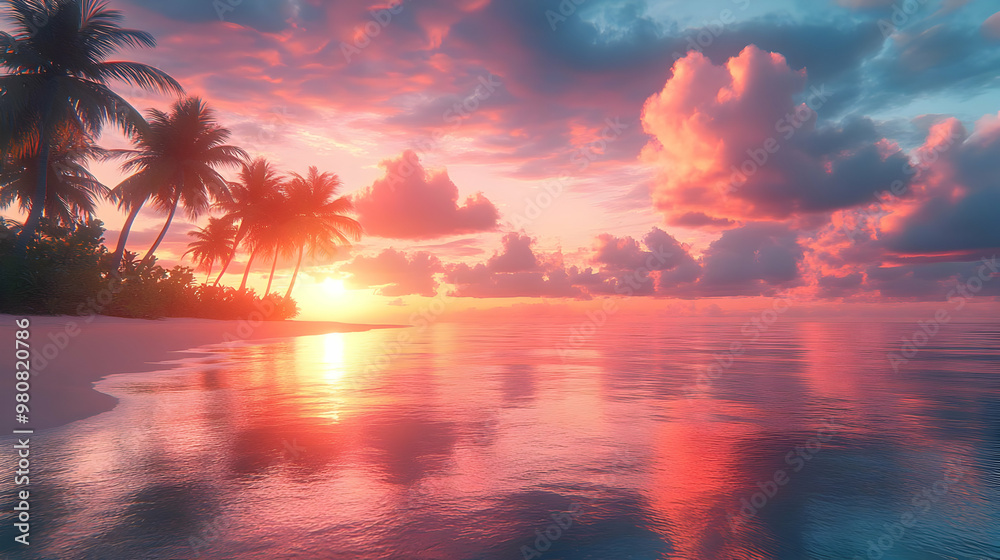 Tropical Beach Sunset Illustration Tropical Beach Sunset Illustration