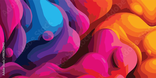 Eye-catching abstract artwork features dynamic interplay of vibrant colors and fluid shapes, creating mesmerizing visual experience that captivates essence of creativity and spontaneity