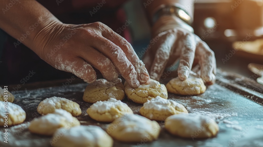 Depict a person baking cookies to share with neighbors, their act of kindness bringing warmth and sweetness to the community. Depict a person baking cookies to share with neighbors, their act of kindness bringing warmth and sweetness to the community.