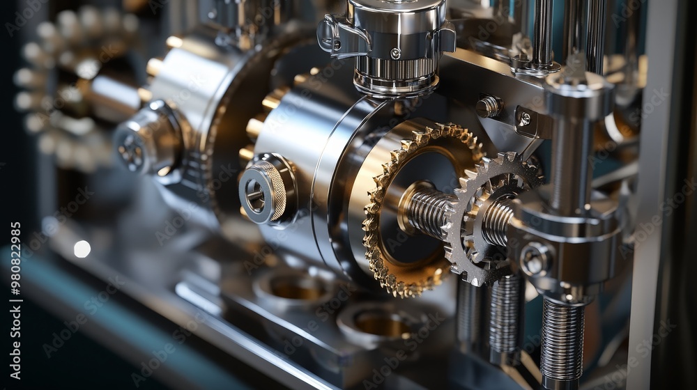 A machine with gears and a gold-plated gear A machine with gears and a gold-plated gear