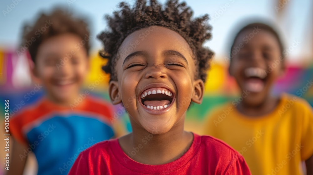 Children of different ethnicities playing together, smiling and laughing, with a Human Rights Day banner in the background Children of different ethnicities playing together, smiling and laughing, with a Human Rights Day banner in the background