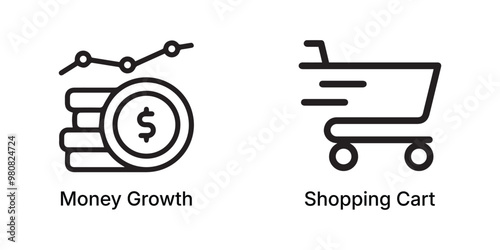Money Growth Icon, Shopping cart icon vector