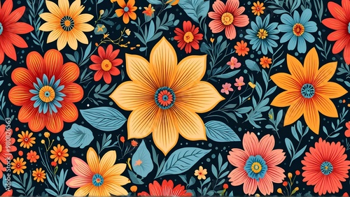 Mexican ethnic flower pattern illustration