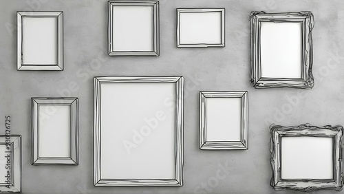 Picture frames on a gray wall sketch style mobile phone wallpaper