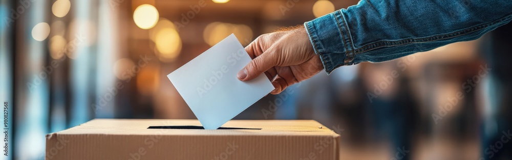 Close-up of Hand Casting Vote in Election Ballot Box Close-up of Hand Casting Vote in Election Ballot Box