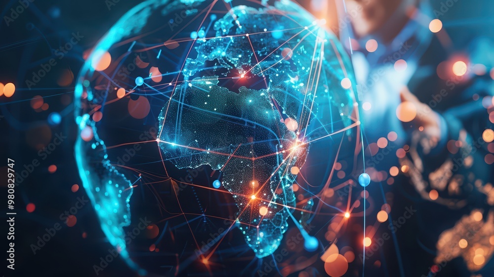 A digital globe showcasing interconnected networks, symbolizing global communication and technology advancements. A digital globe showcasing interconnected networks, symbolizing global communication and technology advancements.
