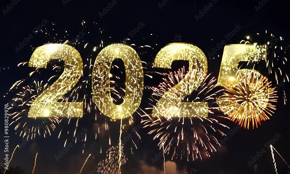 A grand fireworks display in 2025, a stunning entry into the New Year.
