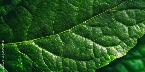 Close-up of a vibrant green leaf showcasing its intricate texture and details.