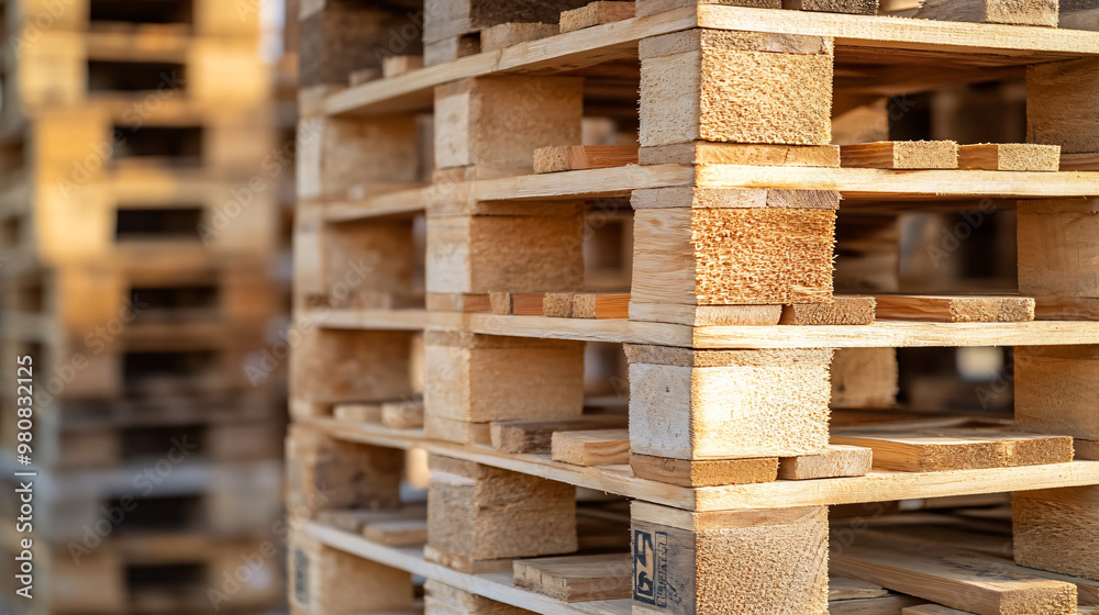 Abstract geometric pattern created by stacked wooden pallets in a warehouse, showcasing repeating lines and textures Abstract geometric pattern created by stacked wooden pallets in a warehouse, showcasing repeating lines and textures