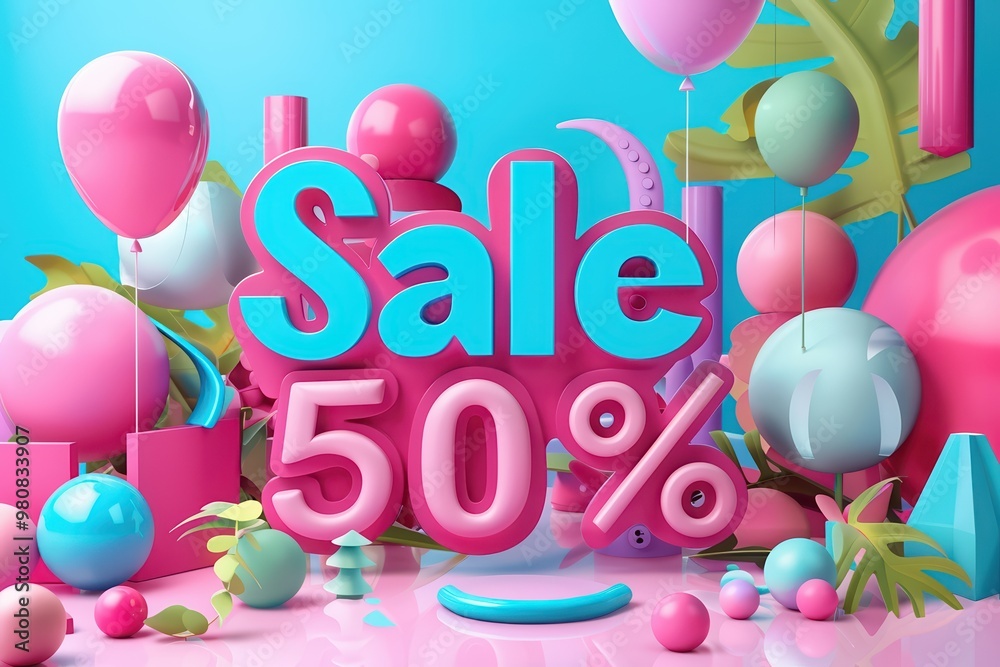 Colorful 3D sale scene featuring bold text and vibrant shapes, perfect for promotions, discounts, and marketing campaigns. Colorful 3D sale scene featuring bold text and vibrant shapes, perfect for promotions, discounts, and marketing campaigns.