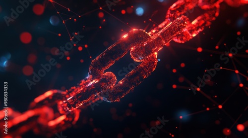 Abstract digital blockchain chain with red highlights photo