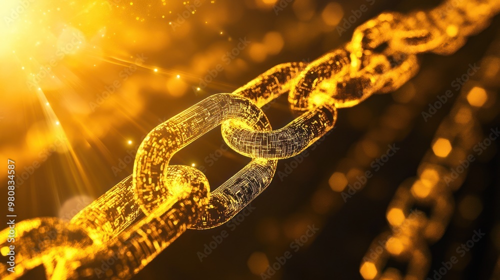 Close-up of intertwined golden chains under warm light Close-up of intertwined golden chains under warm light