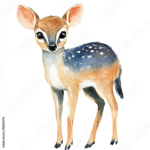 Muntjac watercolor clipart illustration isolated