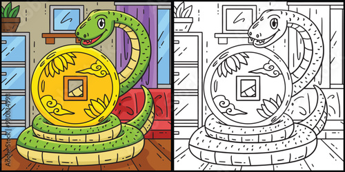 Year of the Snake Surrounding Coin Illustration